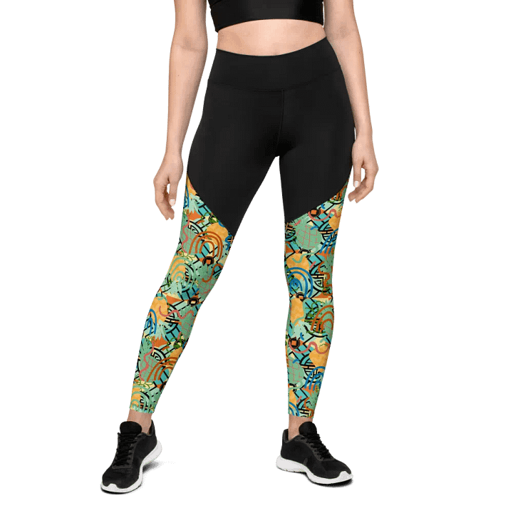 Yadit Abstract Collection in Green-Blue - All-Over Print Sports Leggings product image (1)