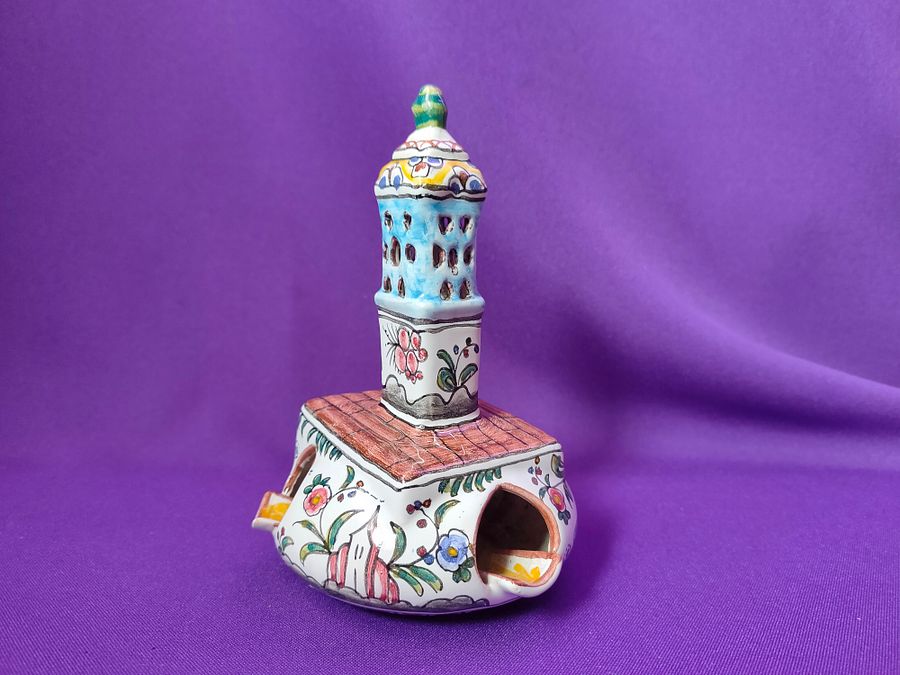 Raro e extraordinário cinzeiro, artesanato português, pintado à mão, século XVII, presente floral, presente homem de secretária product image (1)
