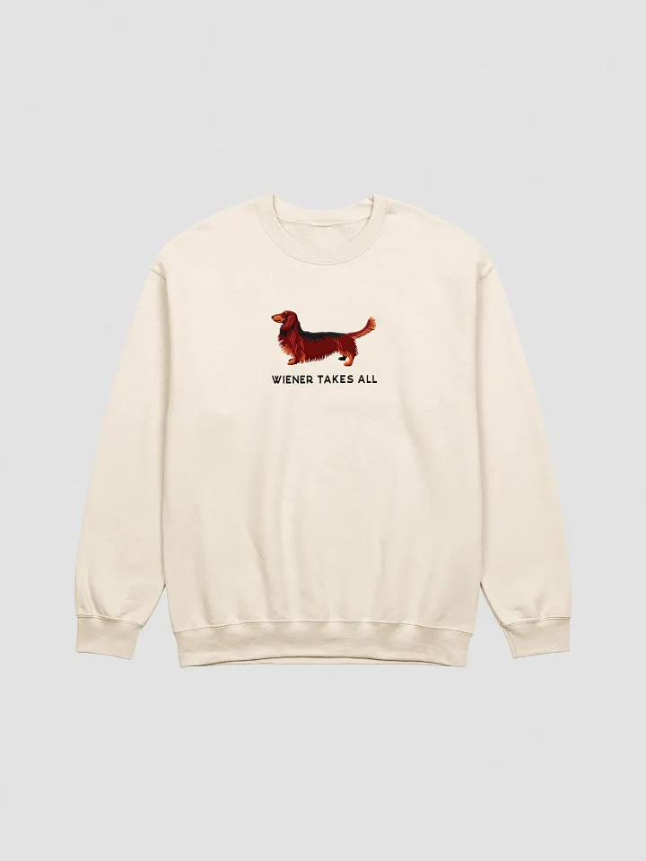 Wiener Takes All Sweatshirt (Embroidered) of a Longhaired Dachshund(Red & Tan) product image (13)