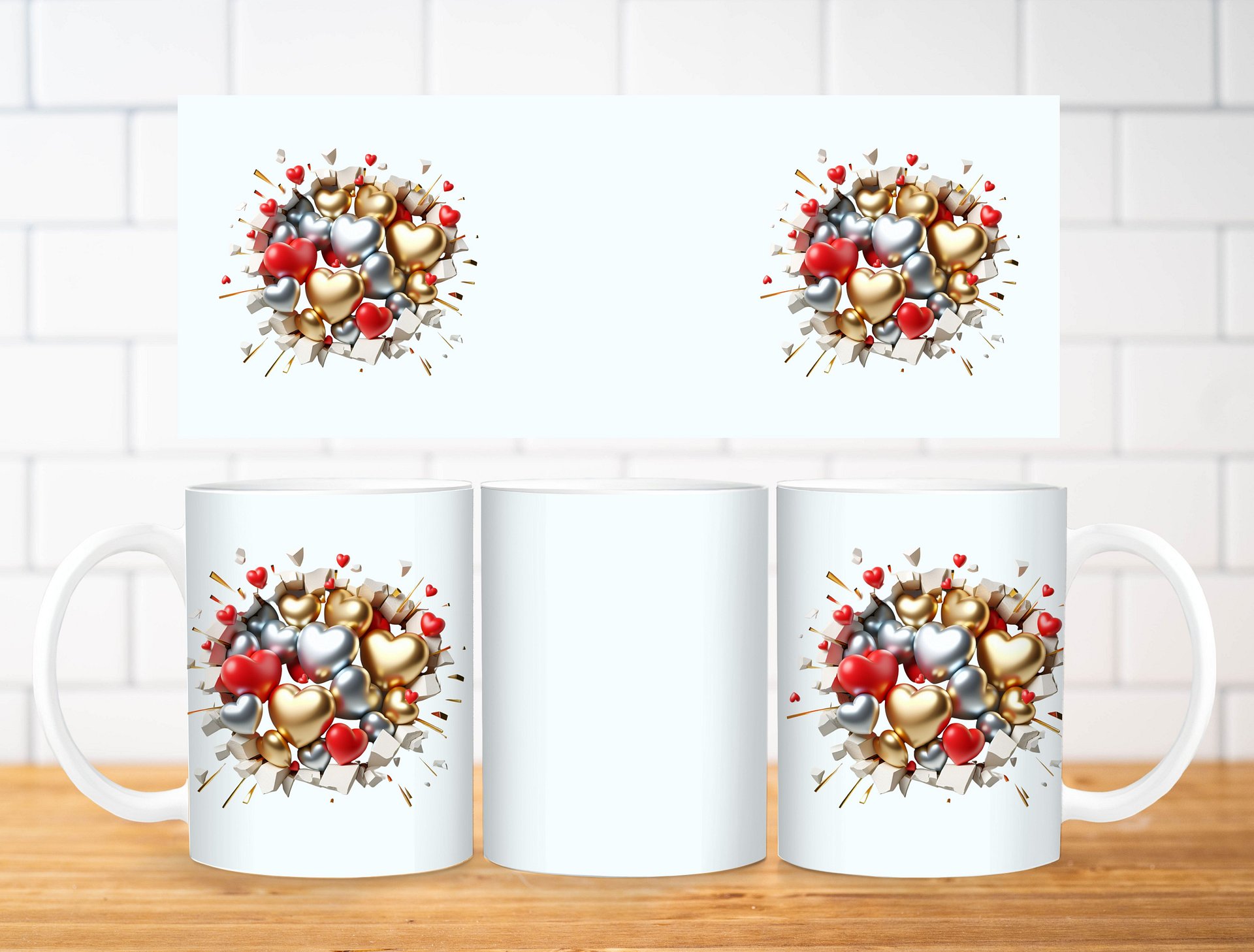 Heart Collage Mug Sublimation Design, 11oz & 20oz Mug Template, Mug Wrap Template PNG, Digital Download product image (2)