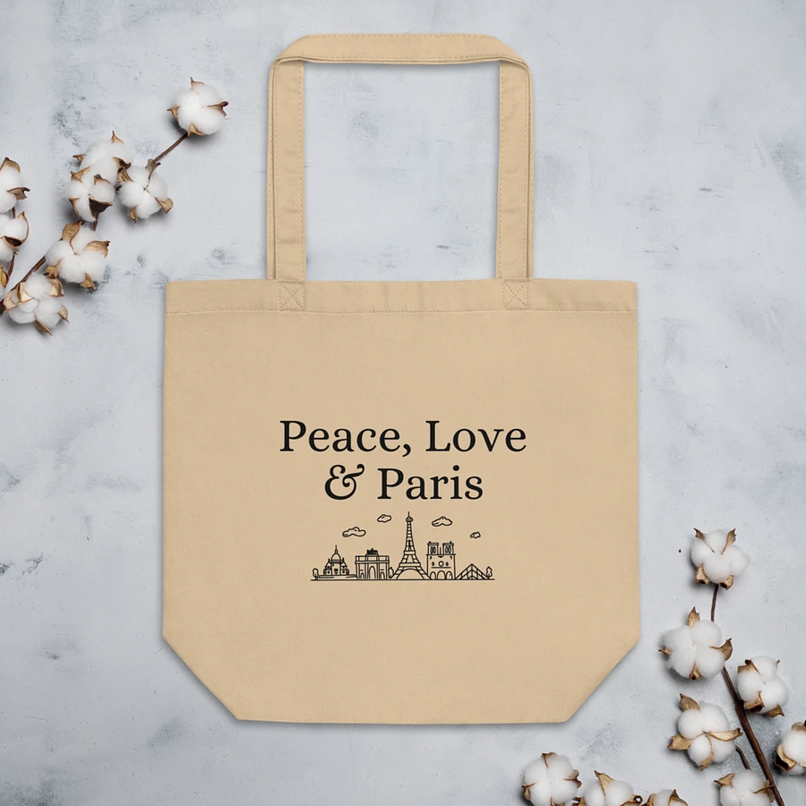 Peace, Love and Paris Organic Statement Tote Bag with Monuments | Black Ink Design product image (4)