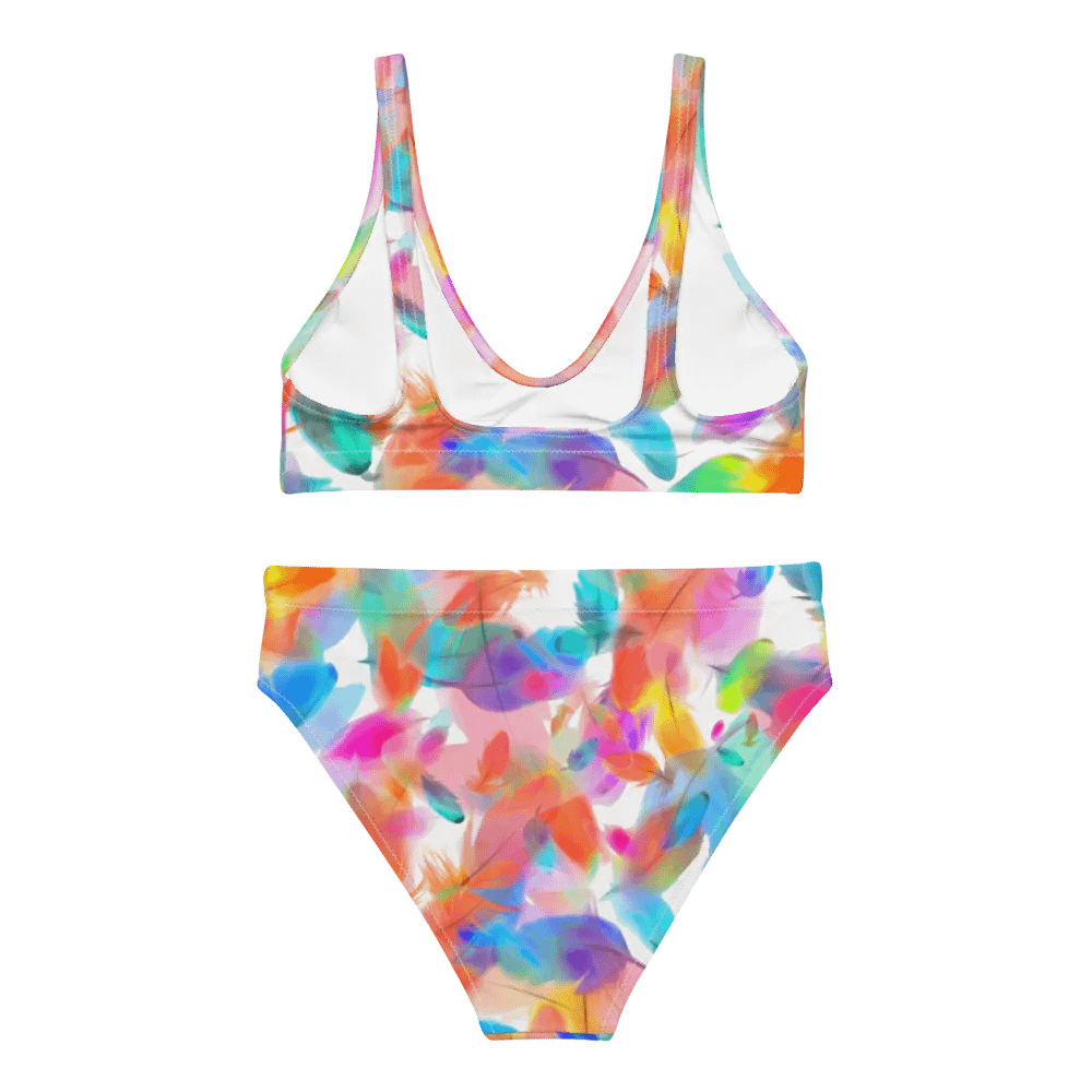 Colorful Feather Pattern Design High Waisted Bikini - v1 product image (1)