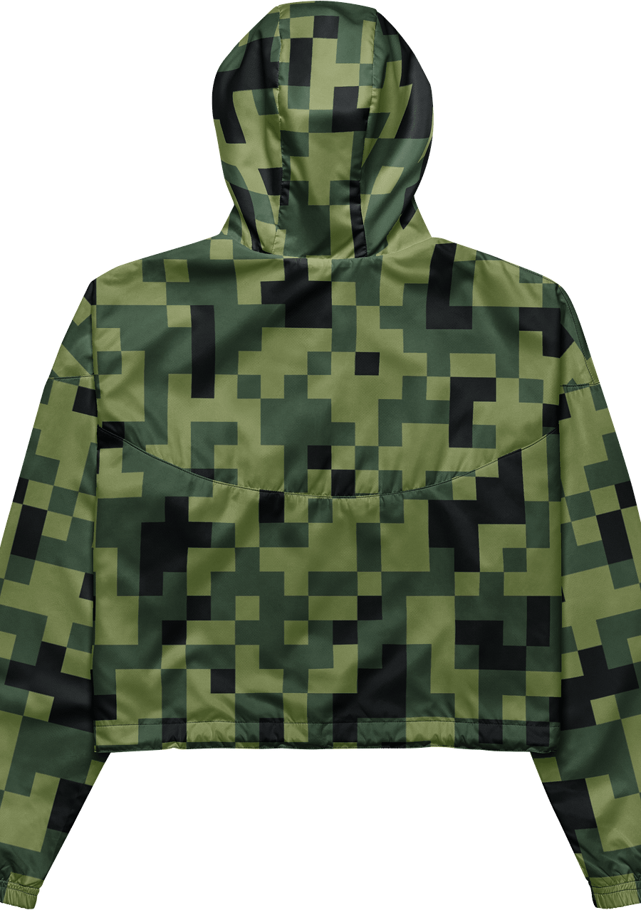 Military Green Camouflage Pixels Camo Pattern Women's Cropped Windbreaker product image (5)