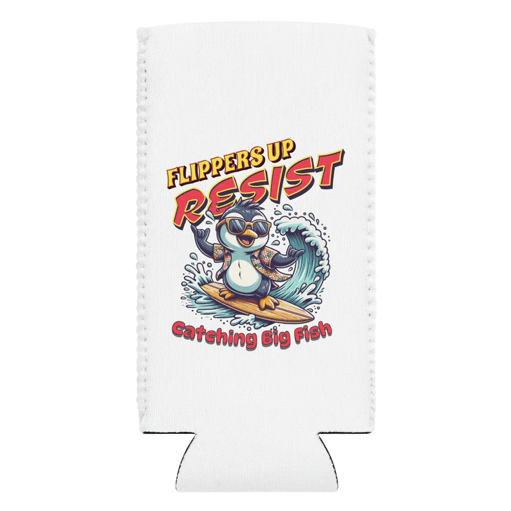 Flippers Up Resist Catching Big Fish Penguin Surfing Can Cooler product image (1)