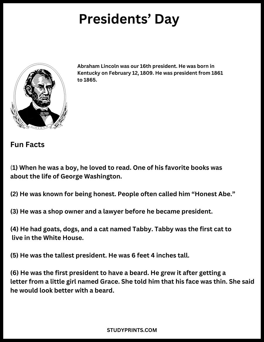 Presidents Day Reading Comprehension passages George Washington & Abraham Lincoln product image (3)