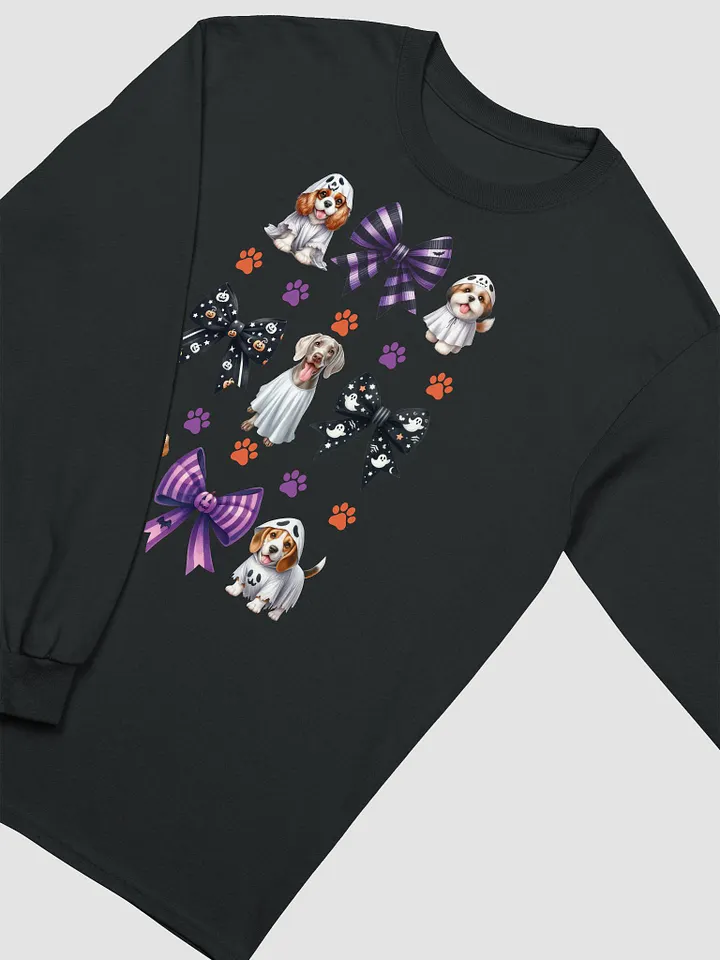 Cute Halloween Dog Ghosts and Bows Long Sleeve T-Shirt Design1 product image (1)