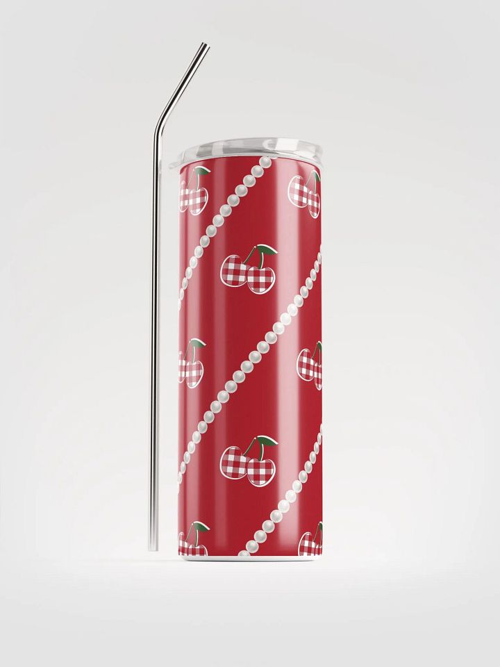 Red Gingham Cherry Stainless Steel Tumbler With Pearl Accents product image (1)