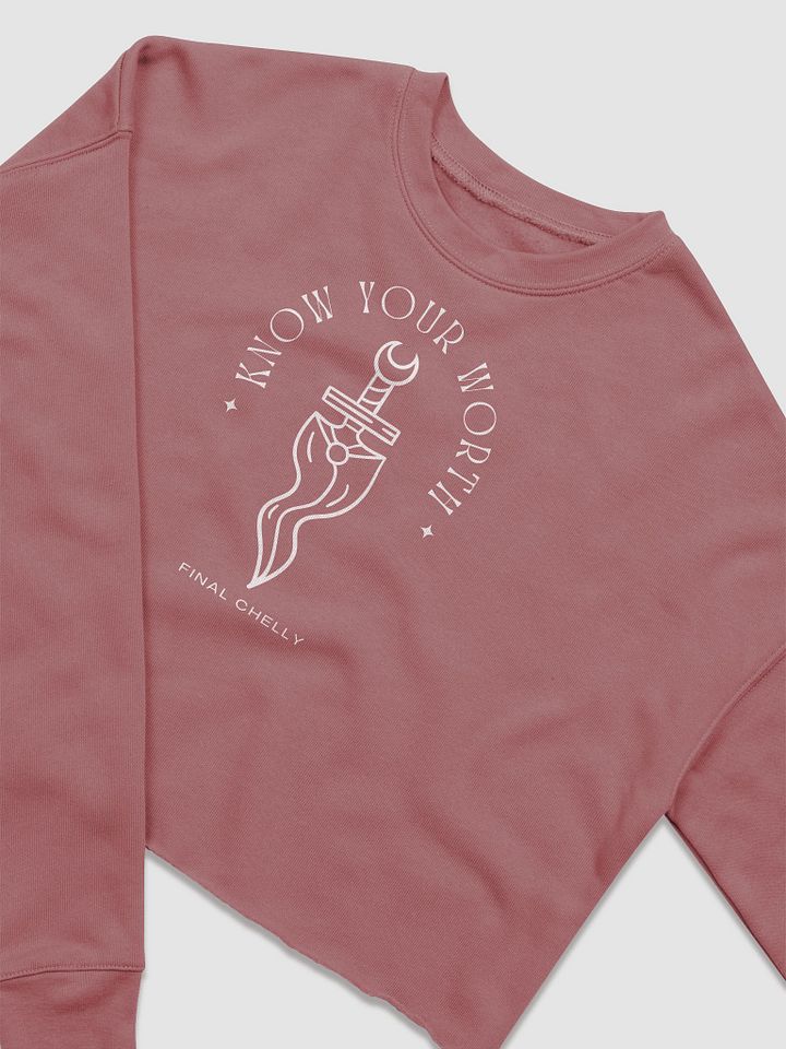 Know Your Worth Womens Printed Fleece Crop Top Sweatshirt Mauve product image (2)