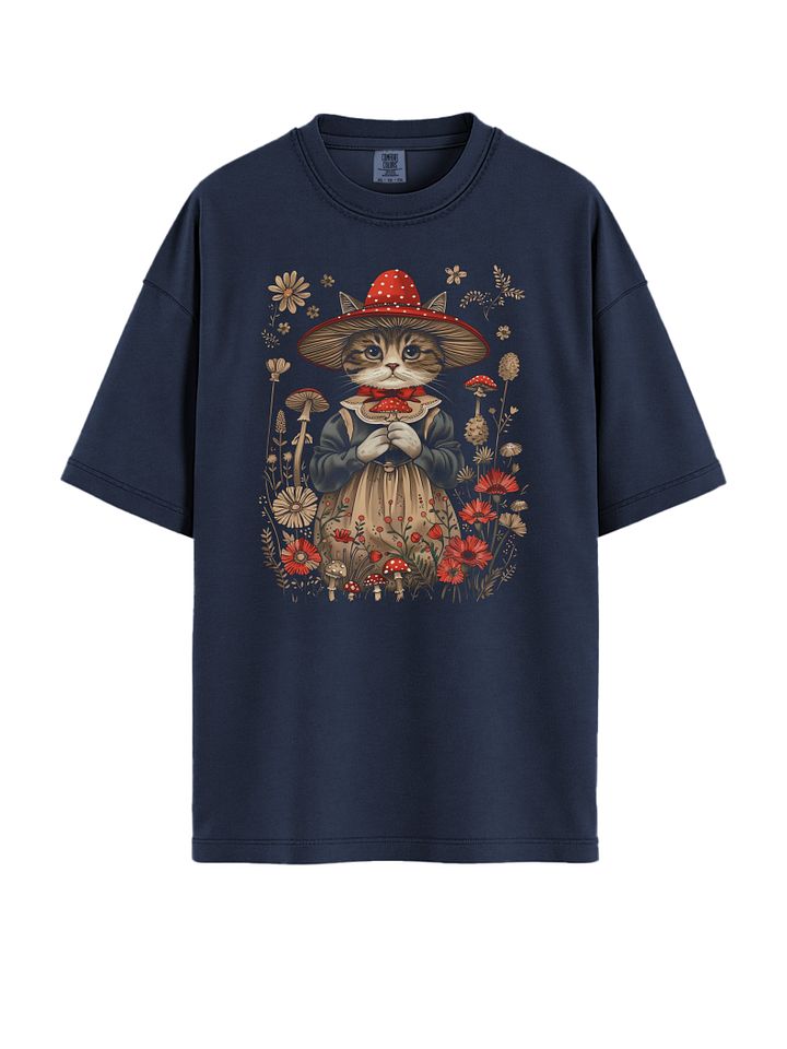 Vintage Cottage core Cat T-Shirt - Relaxed Fit Heavyweight Unisex Cotton T-Shirt product image (3)