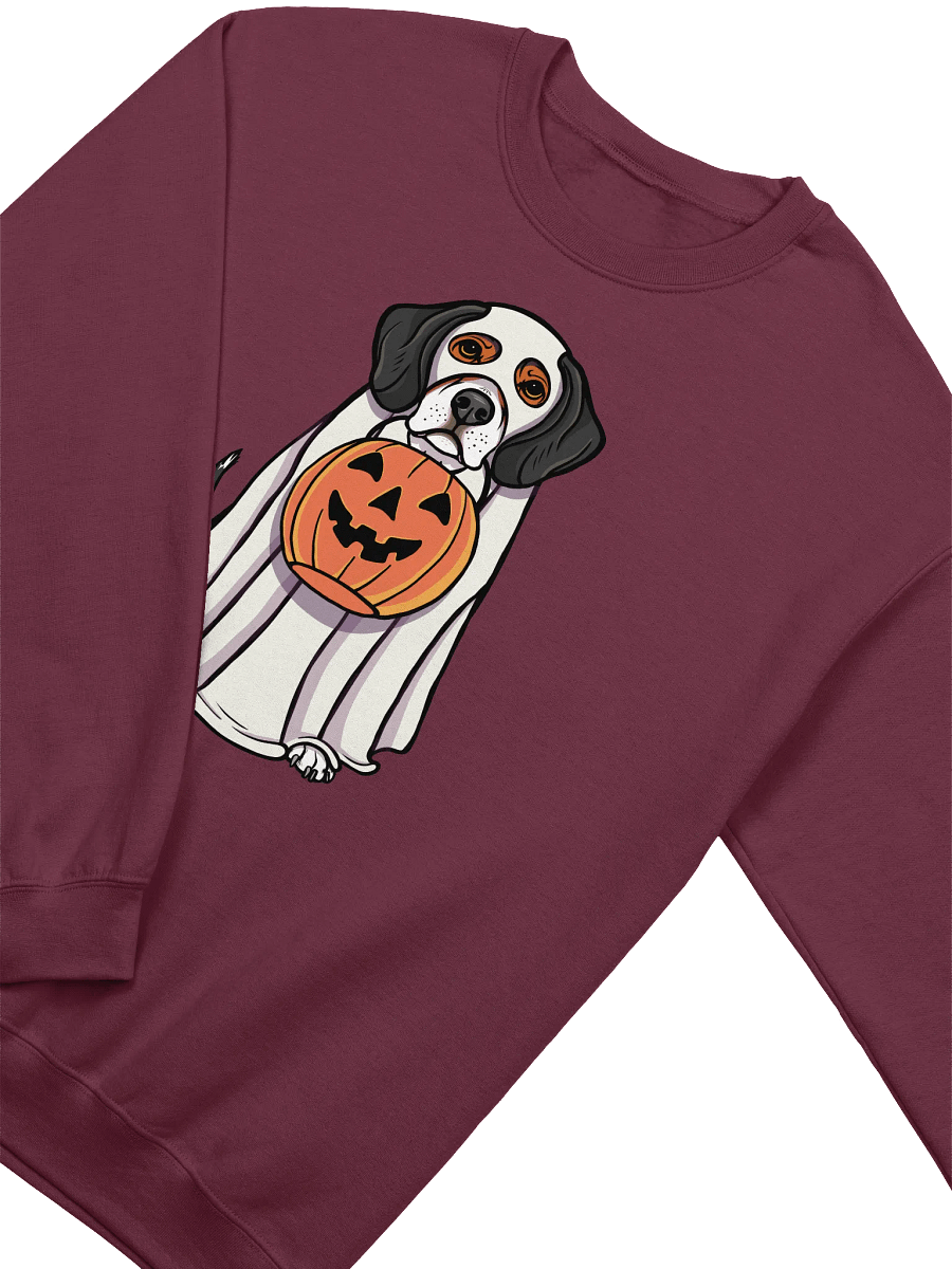 Funny Halloween Beagle(Tricolor) Sweatshirt | Funny Beagle Wearing a Ghost Costume and Holding a Pumpkin Basket product image (9)