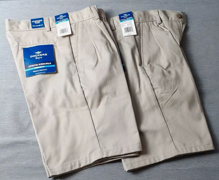2 Pair NWT Dockers Boys Youth Sz 12 Khaki Shorts Pleated School Uniform product image (1)