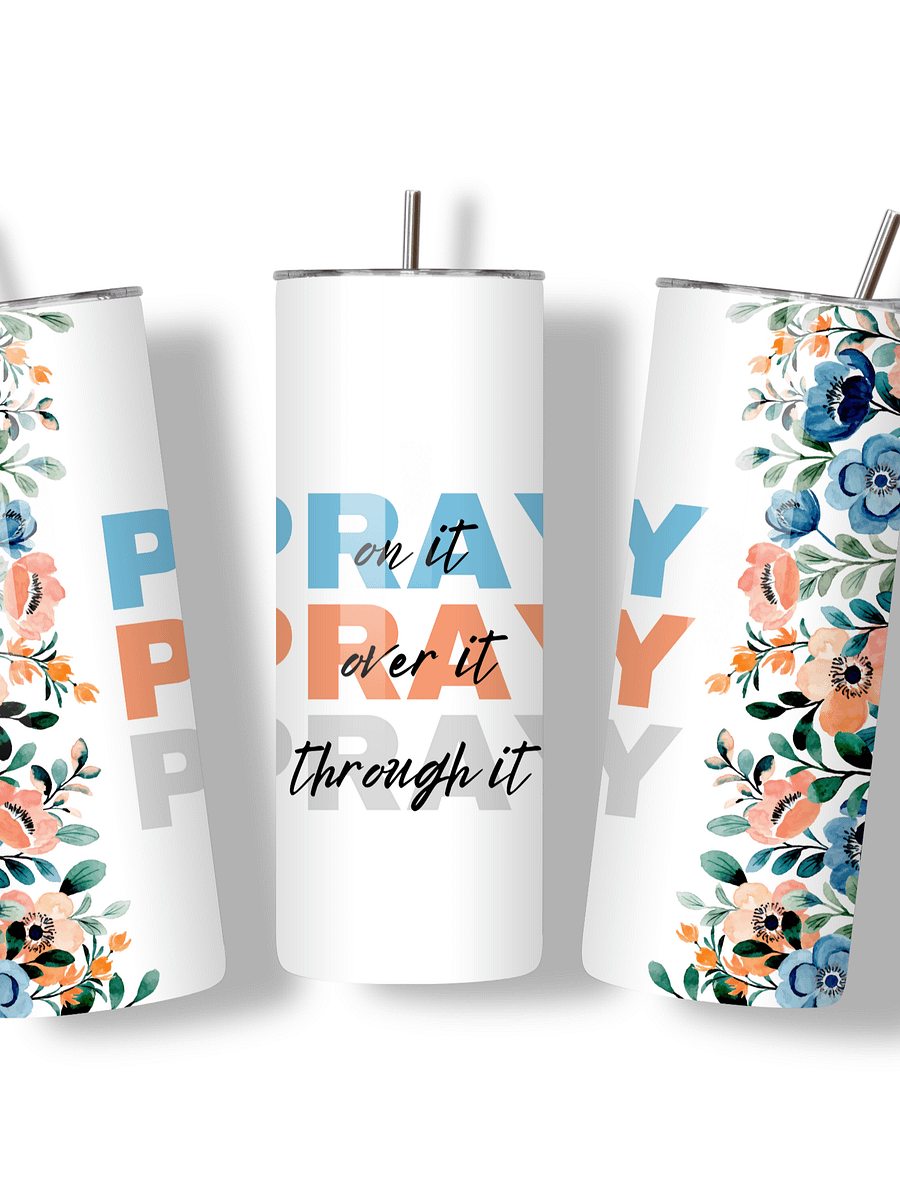 Pray On It, Prayer 20oz Skinny Tumbler with Metal Straw – Inspirational Floral Design – Double-Walled Insulated Stainless Steel Tumbler for Hot & Cold Drinks, Gift for People of Faith product image (3)