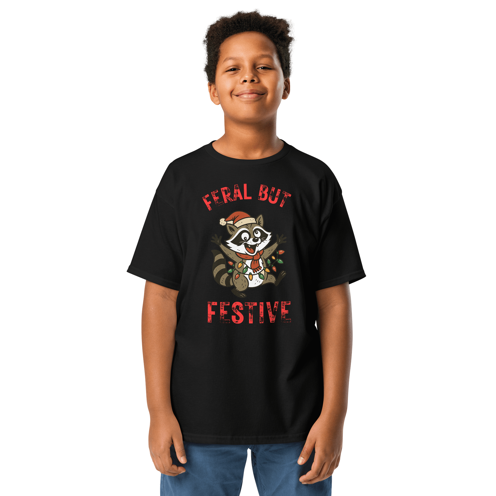 Feral But Festive Raccoon Youth Tee product image (1)