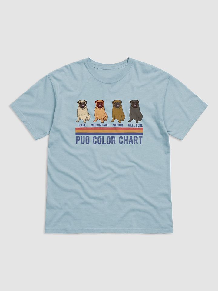 Pug Color Chart T-Shirt | Funny Retro-Style Pug Color Types Using Steak Colors for Reference Shirt product image (4)