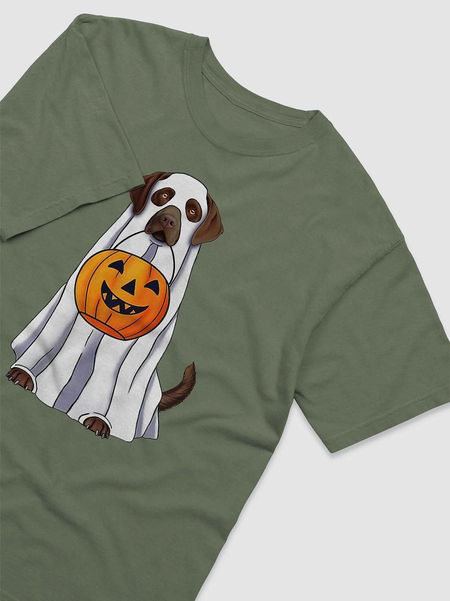 Labrador(Chocolate) Halloween Tee | Funny Fall Halloween Labrador Wearing a Ghost Costume with Pumpkin Basket product image (3)