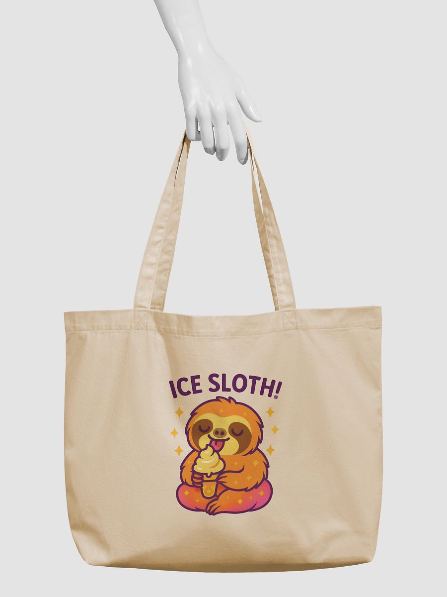 Ice Sloth! – Funny Sloth Tote Bag (Double-Sided Print) | Organic Cotton Chill Tote – Sloths Having Snacks Collection product image (3)