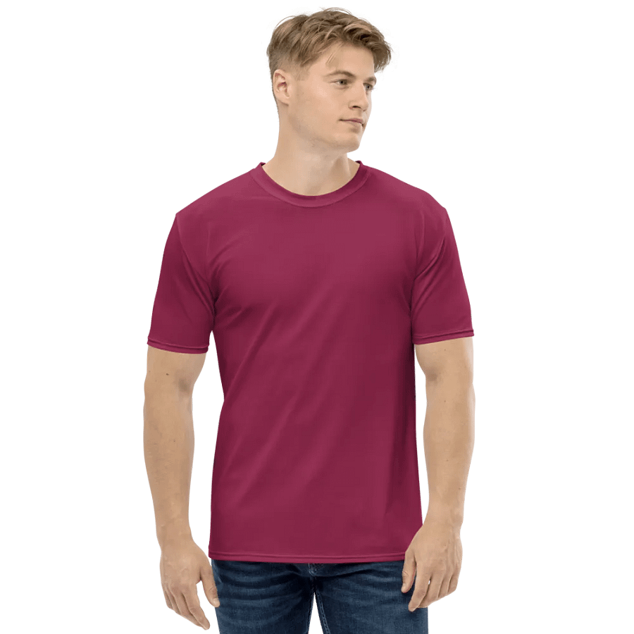 Plain Dark Red True Summer Men's Crewneck Polyester Heavyweight Premium T-Shirt by Treasure Pie product image (4)