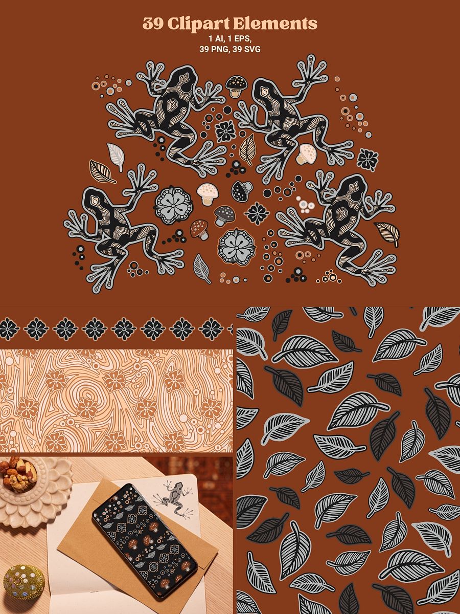 Line Art Frogs Patterns, Borders product image (4)
