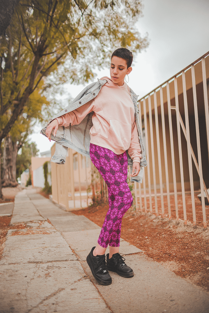 Abstract Raspberry Shapes Repeating Pattern Ladies Leggings product image (2)