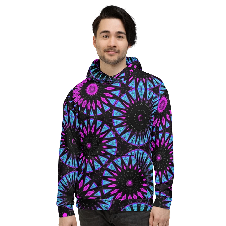 Abstract Circular Shapes in Turquoise, Black and Pink Unisex All Over Print Hoodie product image (1)