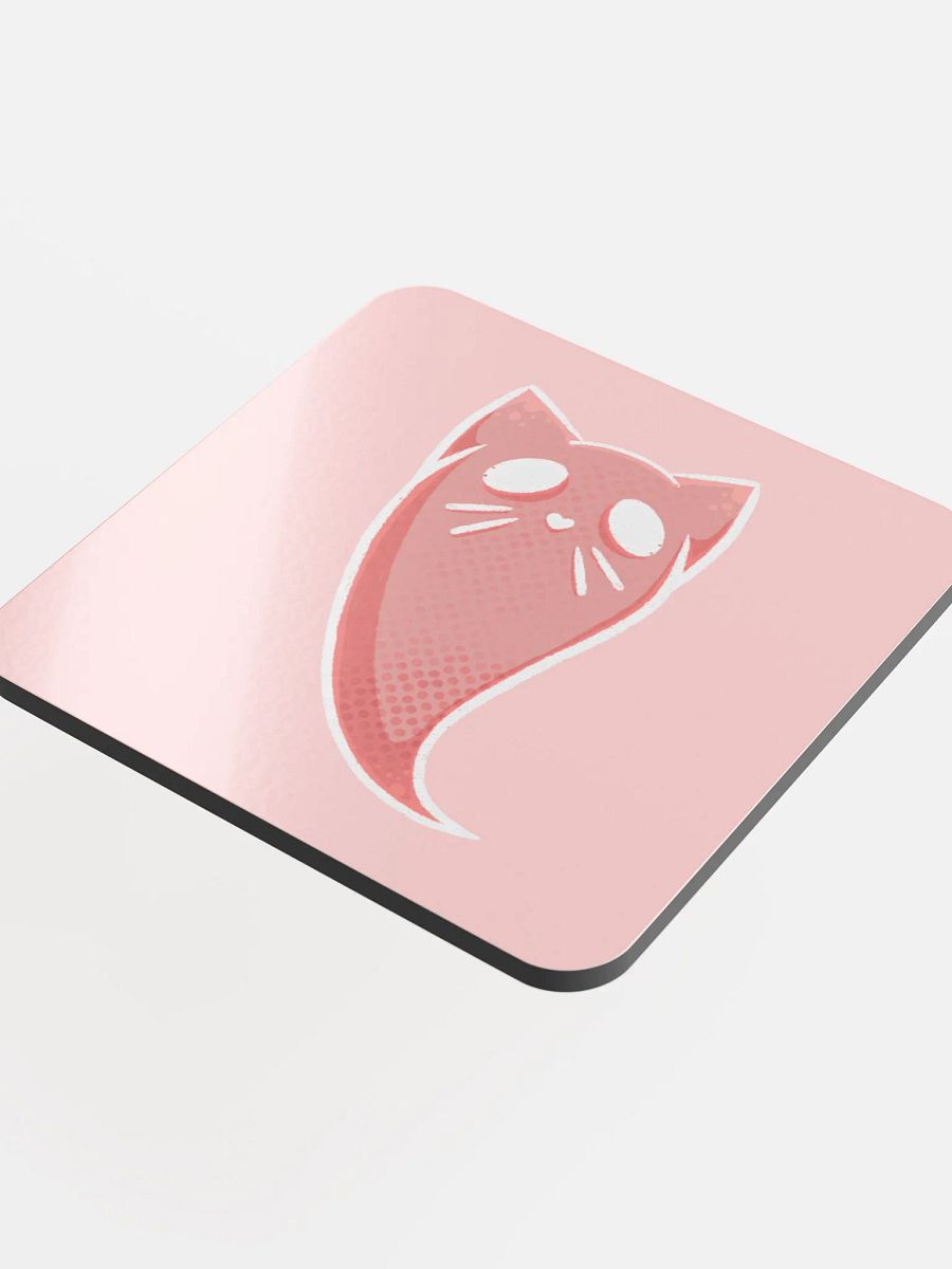 Whimsical Pink Ghost Cat Cork Coaster product image (4)