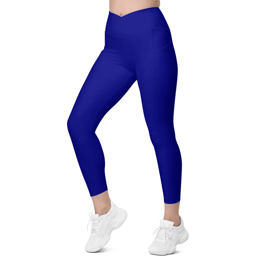 Plain Color Navy Blue Crossover Leggings with Pockets product image (5)