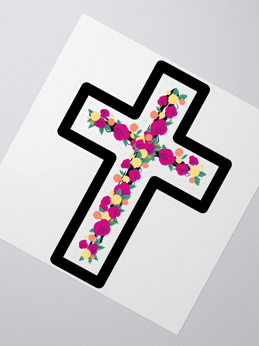 Pink & Yellow Floral Cross With Border Sticker product image (1)