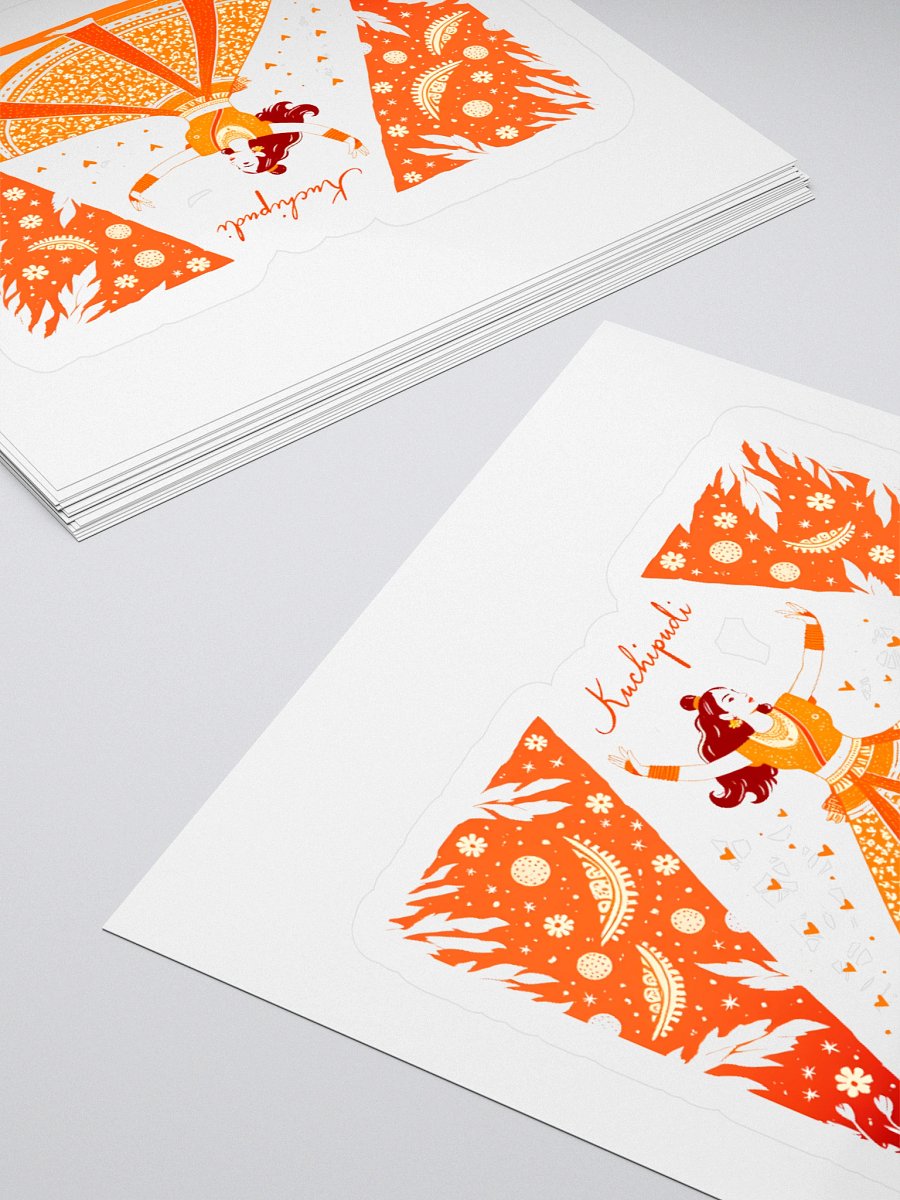 Elegant Kuchipudi Performance | Orange-Hued Art Print Sticker product image (10)