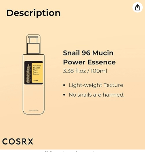 COSRX Advanced Snail 96 Mucin Power Essence 100ml, Skin Repair & Hydrating Serum, Snail Secretion Filtrate 96% & Hyaluronic acid, Korean Skincar product image (2)