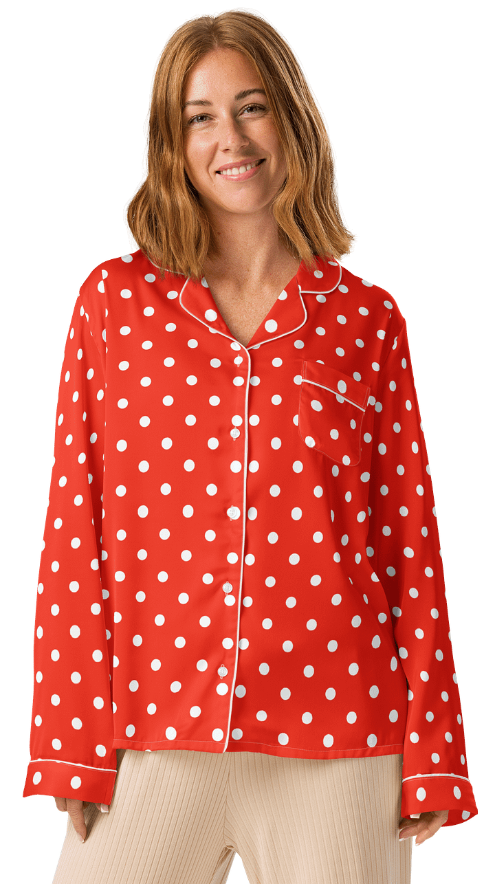 White Polka Dots on Red Women's Long Sleeve Pajama Top product image (2)
