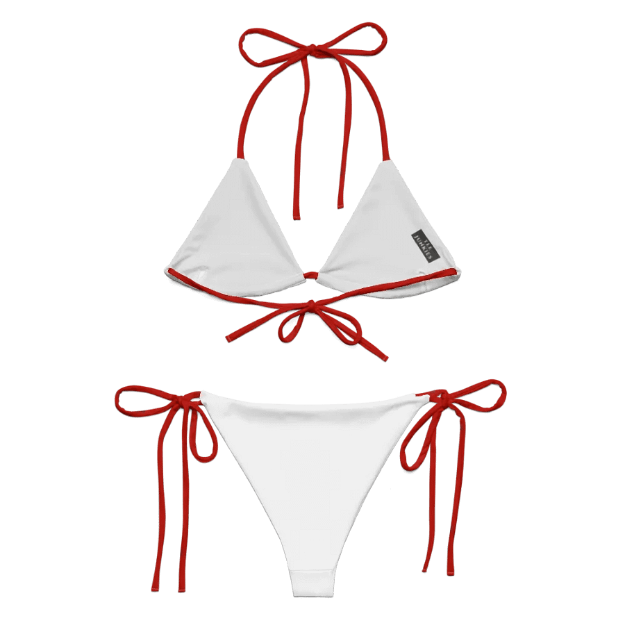 Low Rise Cheeky String Bikini, Red Top, White Bottoms product image (6)