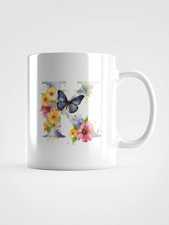 Letter K Monogram Floral Fantasy White Glossy Mug product image (3)