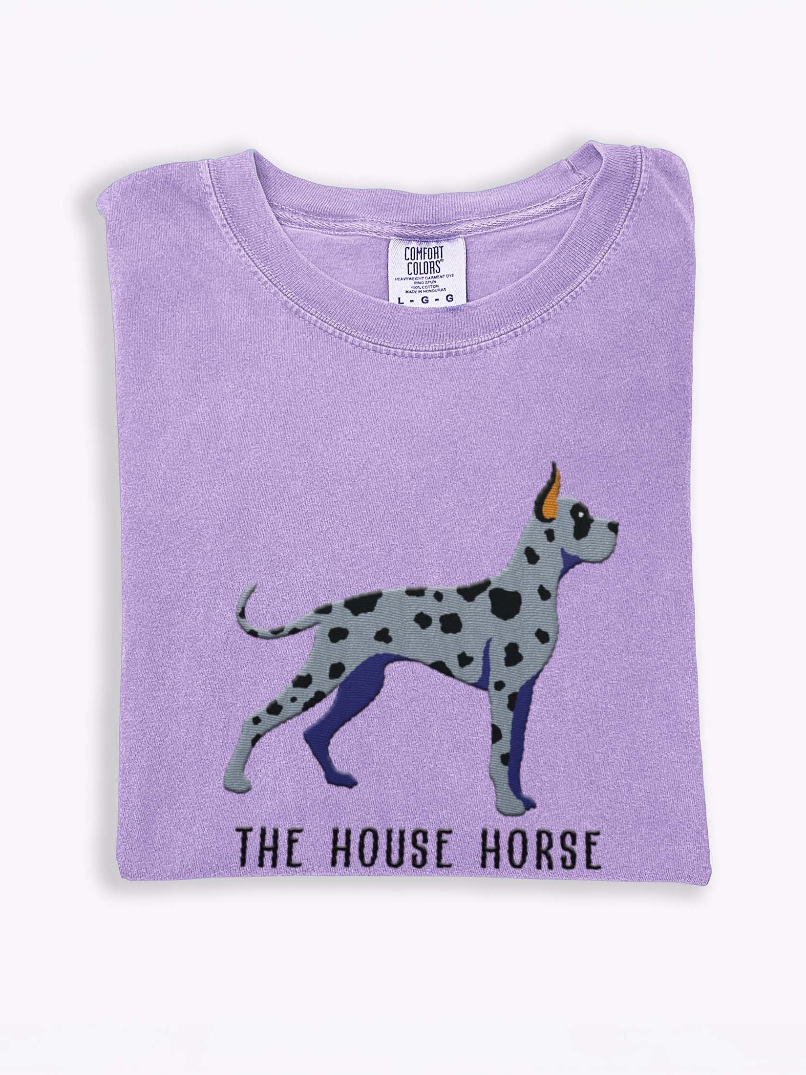 The House Horse T-Shirt(Embroidered) of a Great Dane(Blue Merle, Cropped Ears) product image (1)