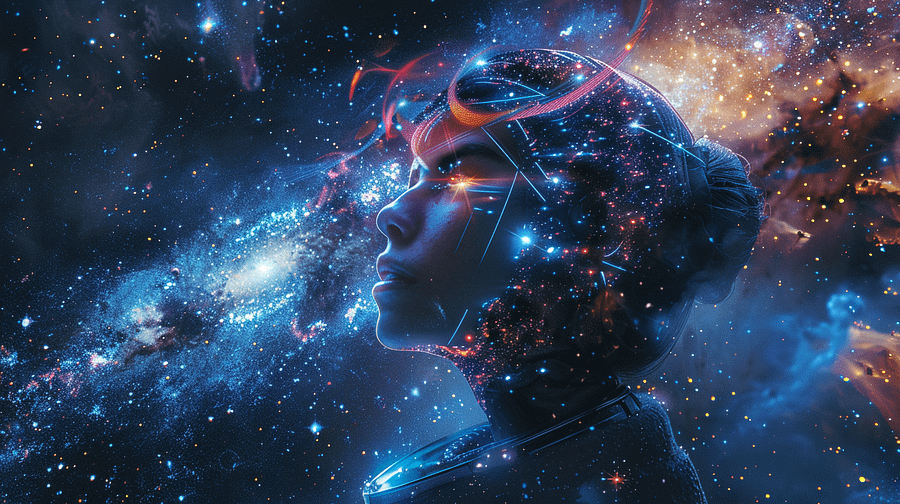 Girl in Space - Sci Fi Cyberpunk Flooting in Galaxy Milky Way Wallpaper Background Aestetic product image (1)