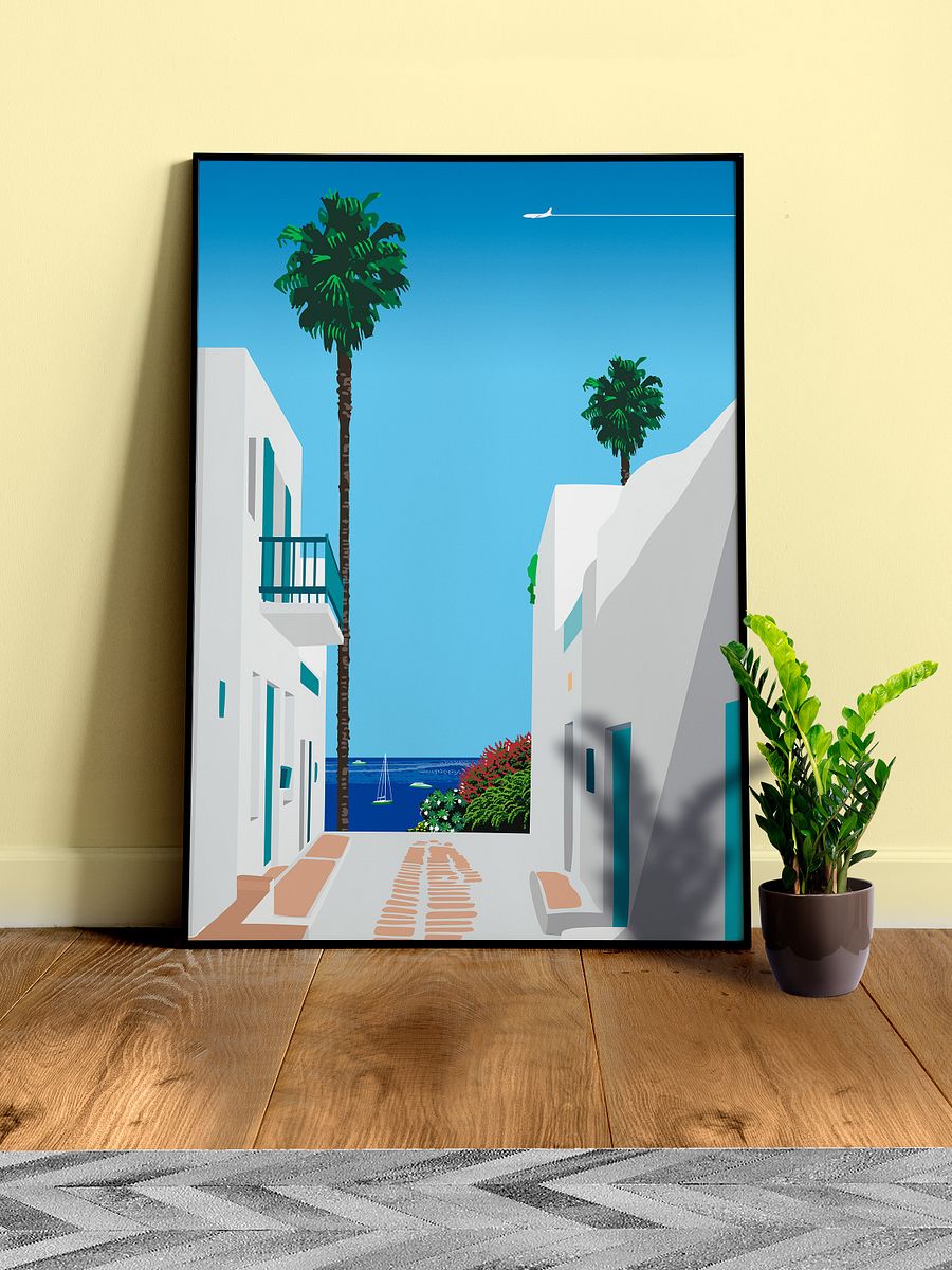 Santorini, Greece — City Pop art, retrowave/vaporwave poster, 80s, aesthetic poster, Hiroshi Nagai inspired art, minimalist poster product image (3)