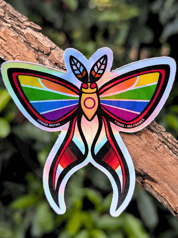 Progress Pride Moth | Holographic Stickers | 3x3 in. | Die Cut Vinyl | Shiny Holo Decal product image (1)