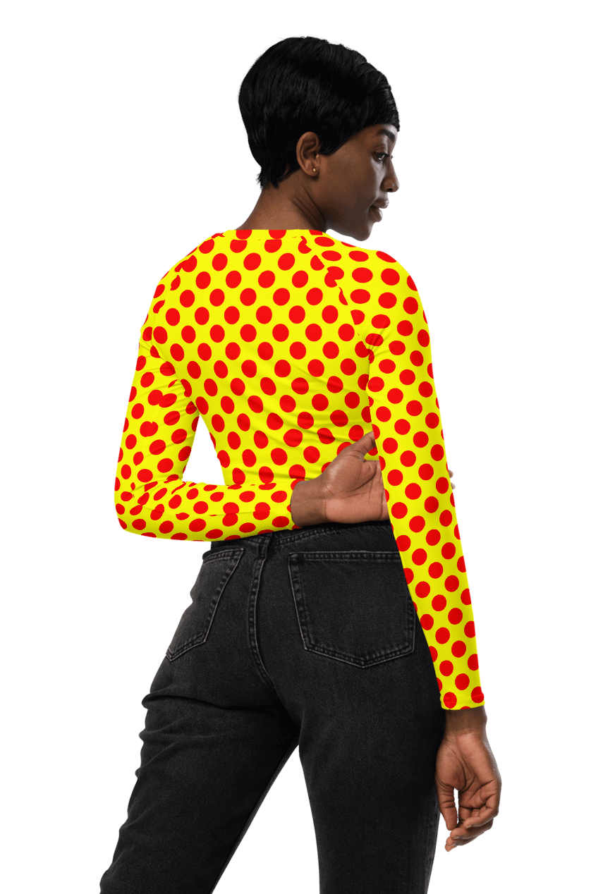 Red Polka Dots on Yellow Long Sleeve Crop Top product image (4)