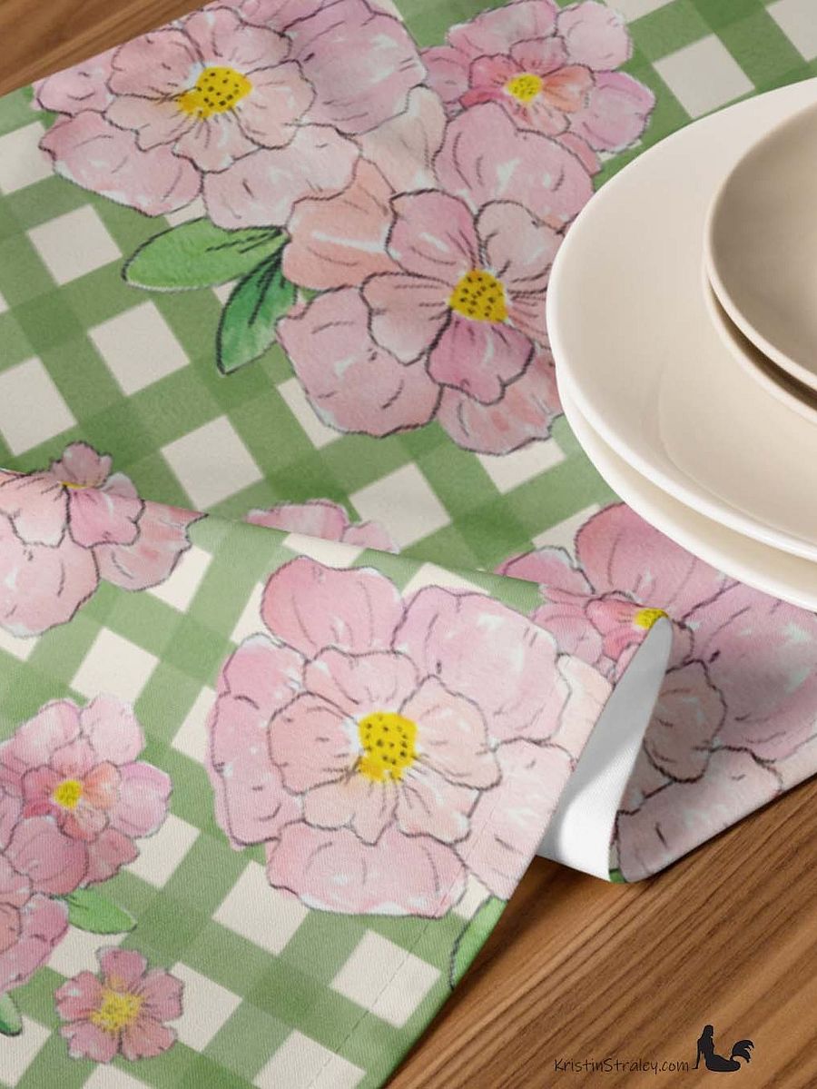 Gingham Blossoms Pink Flowers on Gingham Table Runner product image (7)