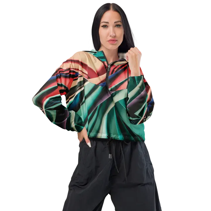 Abstract Geometric Women's Cropped Windbreaker in Vibrant Colors (XS-2XL) product image (1)