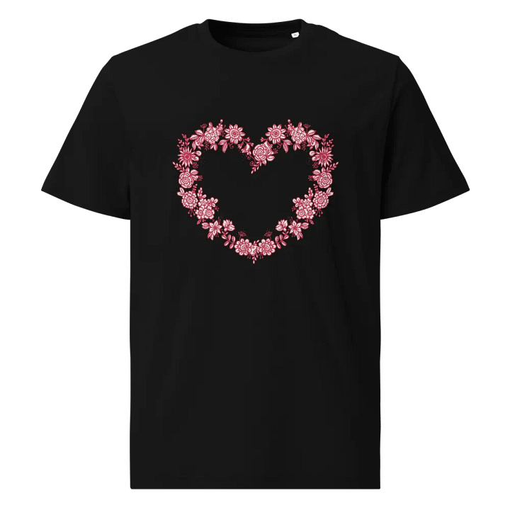 Red Floral Heart Unisex Organic Cotton T-Shirt product image (1)