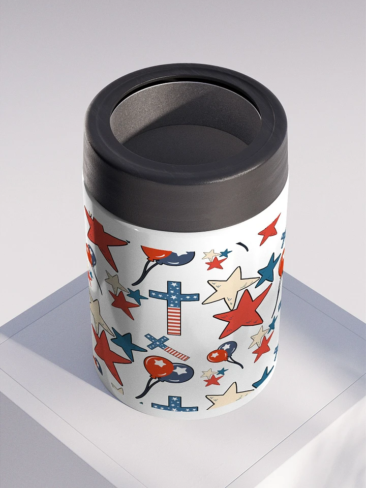 Red, White And Blue Stars And Crosses Stainless Steel Koozie product image (2)