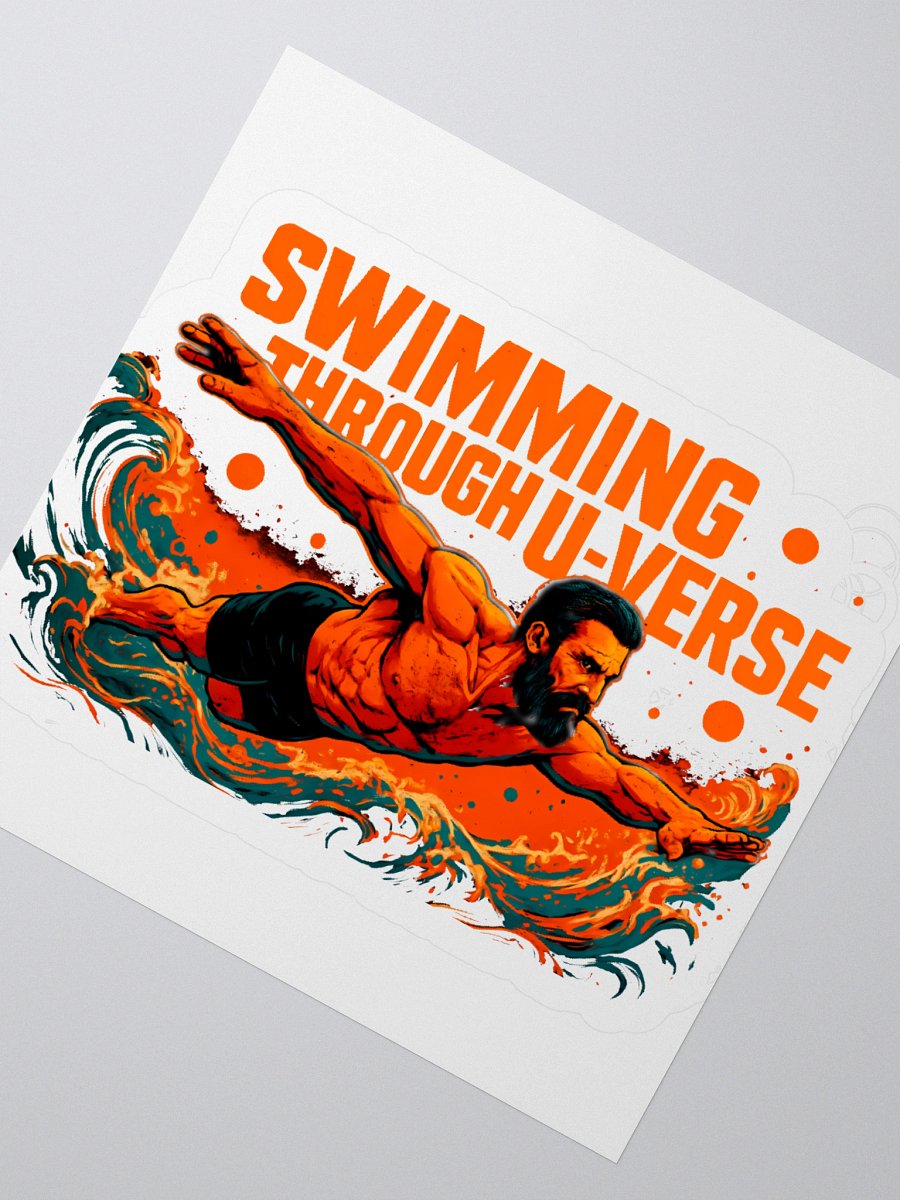 Orange-Hued Cosmic Journey: 'Swimming Through U-Verse Sticker product image (4)