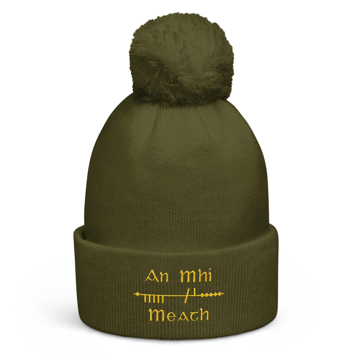 Meath/An MhÍ Scholastic Ogham, green with gold, embroidered Pom-Pom Beanie product image (1)