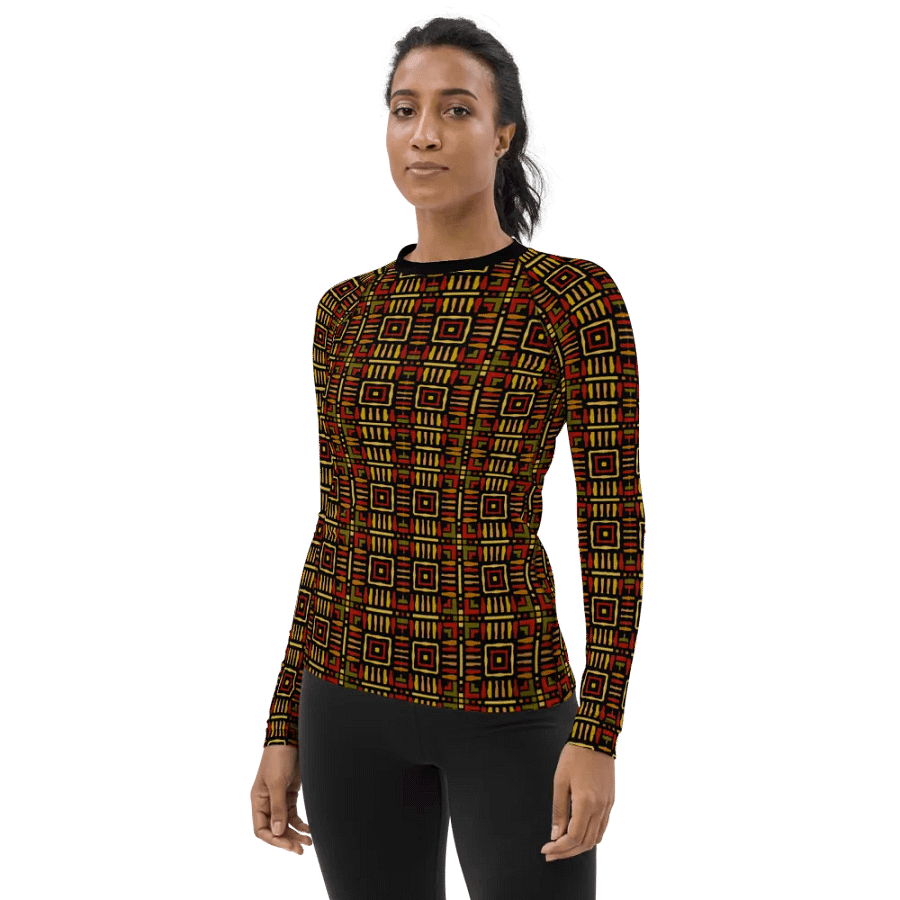 Flat African Pattern Design, Women's All-Over Print Rash Guard | UPF 50+ | 82% Polyester product image (4)