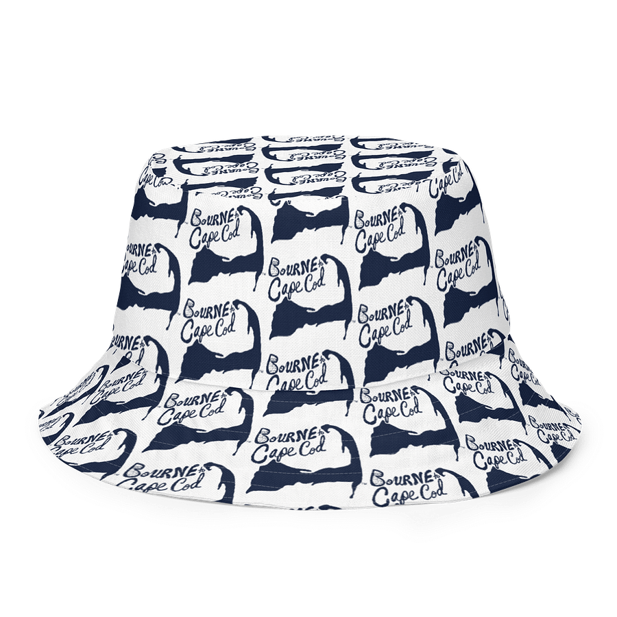 Adults Unisex | Reversible Bucket Hat | BOURNE to Cape Cod™ x BRN.2C.C.™ All-Over Logo Print | Coastal Style Sun Hat | Navy Blue & White product image (8)