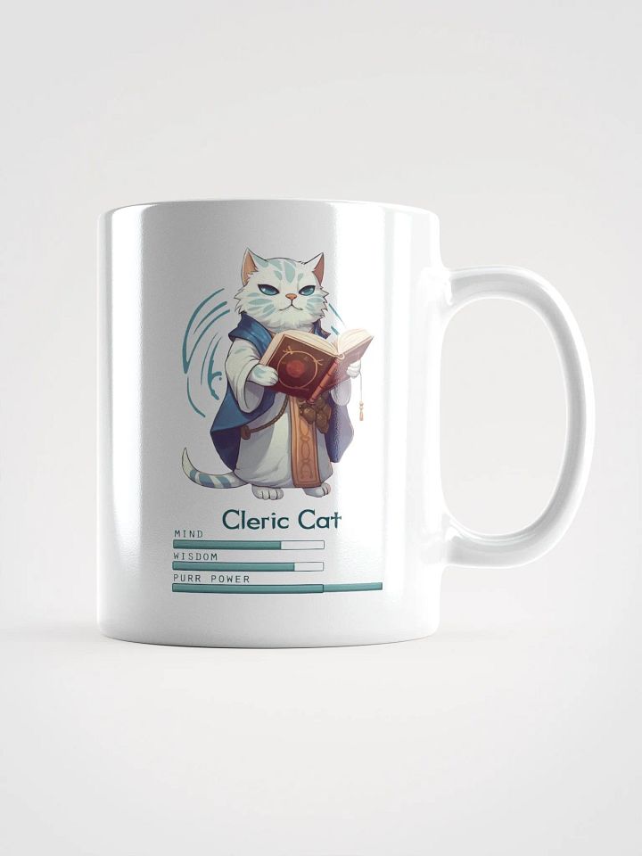 RPG Cleric Cat white ceramic mug 11oz 15oz 20oz for gamers and cat lovers product image (1)