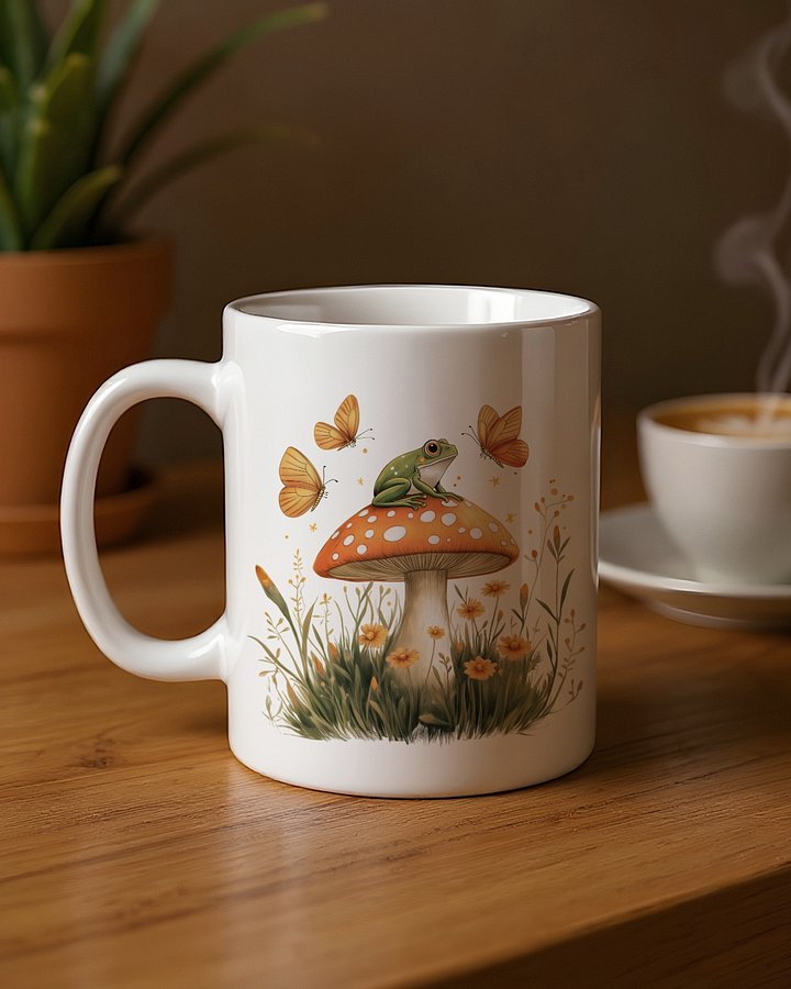 Whimsical Frog Mushroom Coffee Mug (White) product image (2)
