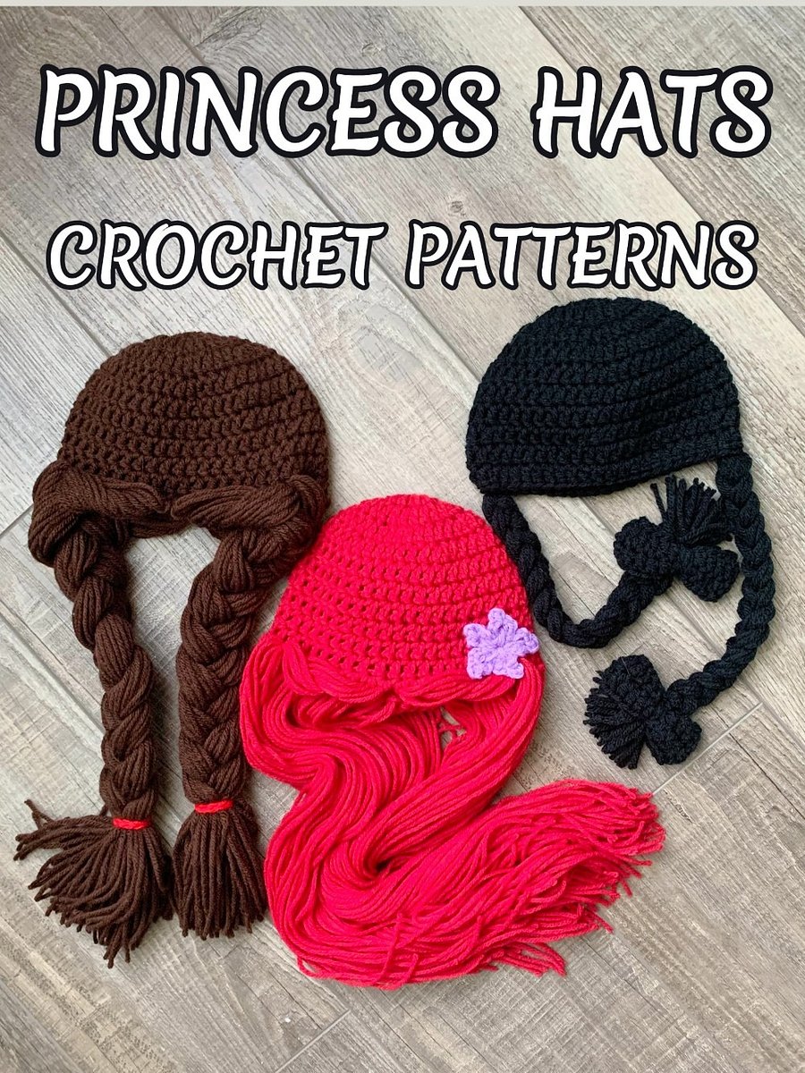 Crochet Wig Hats 3 in 1, Princess Hair Crochet Pattern product image (1)