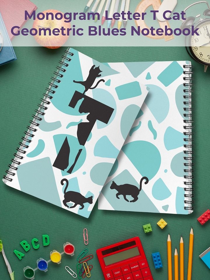 Monogram Letter T Cat Lover Geometric Blues Notebook product image (1)