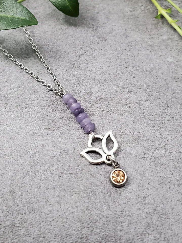 Lavender Amethyst & Lotus Flower Necklace – Intuition • Calm • Spiritual Awakening product image (1)